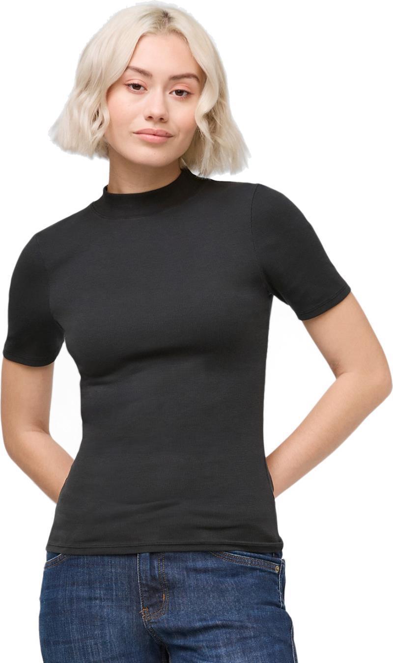 Ribbed Pima Mock Neck Tee - Womens - black 1