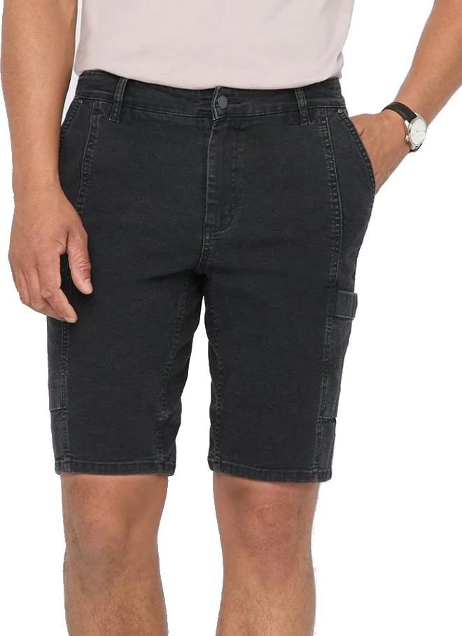 Stretch Canvas Cargo Shorts, 9" Inseam - Mens - black 1