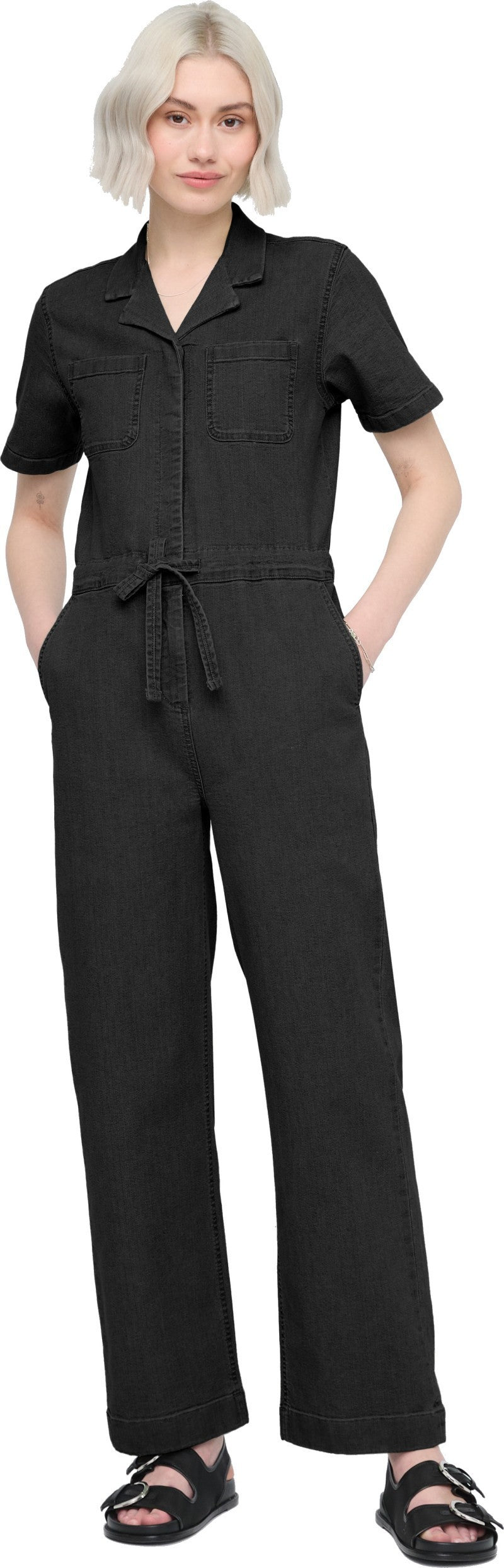 Stretch Canvas Girlfriend Jumpsuit, 30" Inseam - Womens - black 1