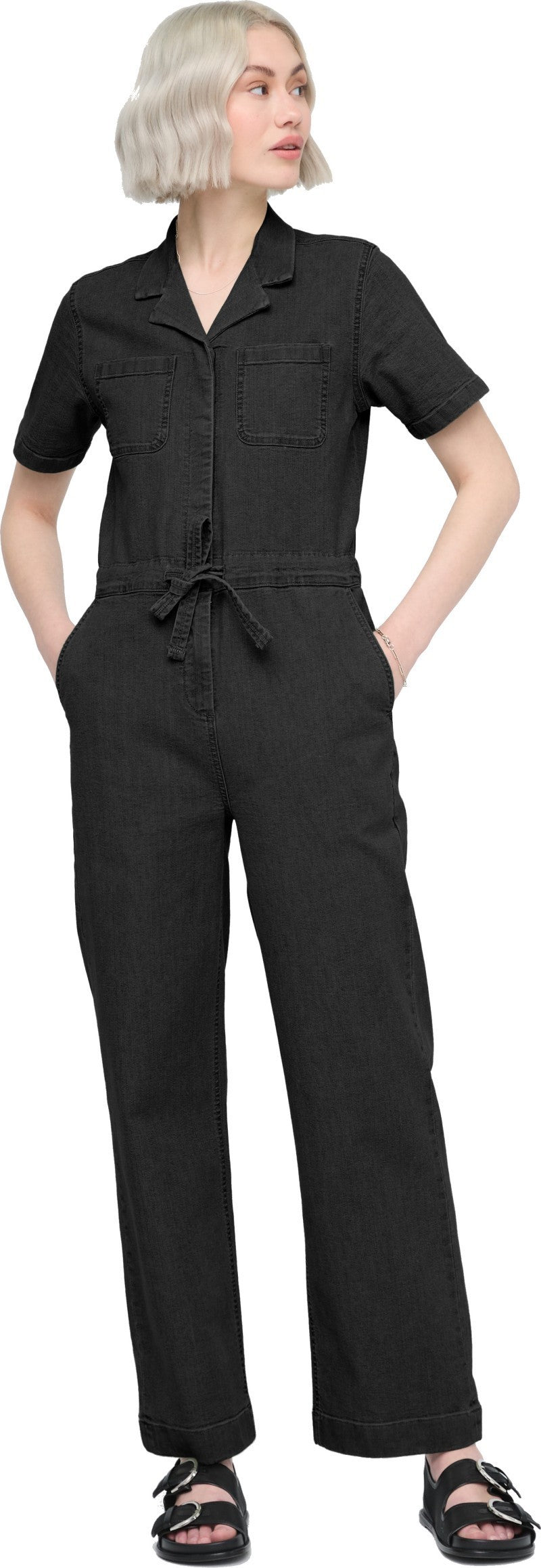 Stretch Canvas Girlfriend Jumpsuit, 30" Inseam - Womens - black 1