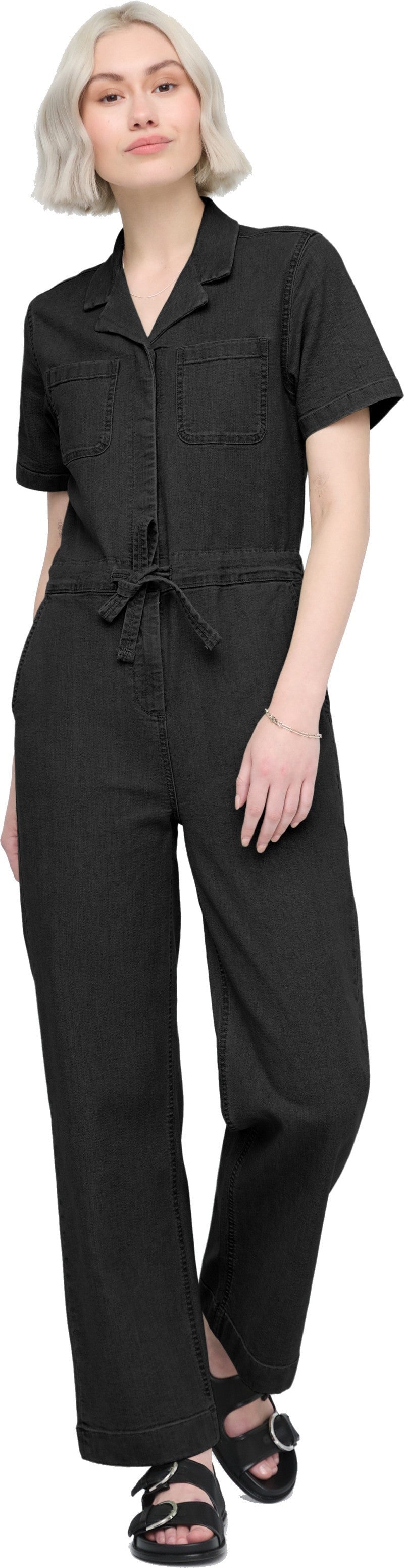 Stretch Canvas Girlfriend Jumpsuit, 30" Inseam - Womens - black 1