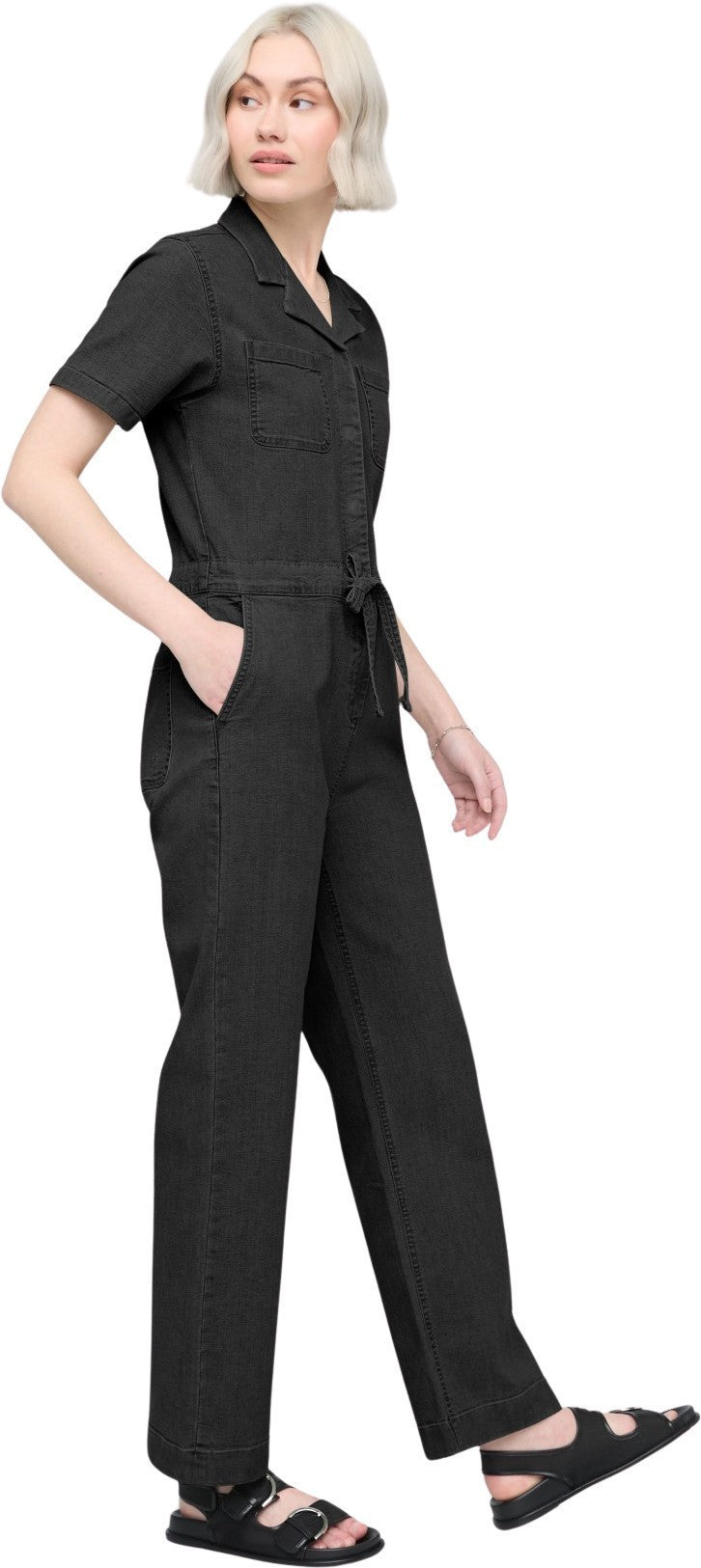 Stretch Canvas Girlfriend Jumpsuit, 30" Inseam - Womens - black 1