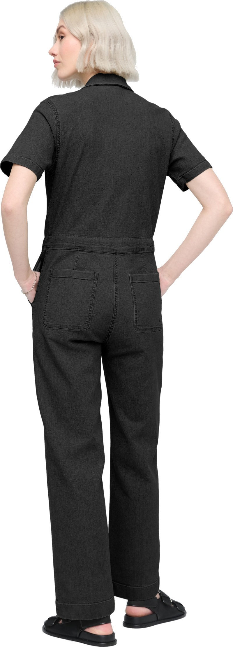 Stretch Canvas Girlfriend Jumpsuit, 30" Inseam - Womens - black 1