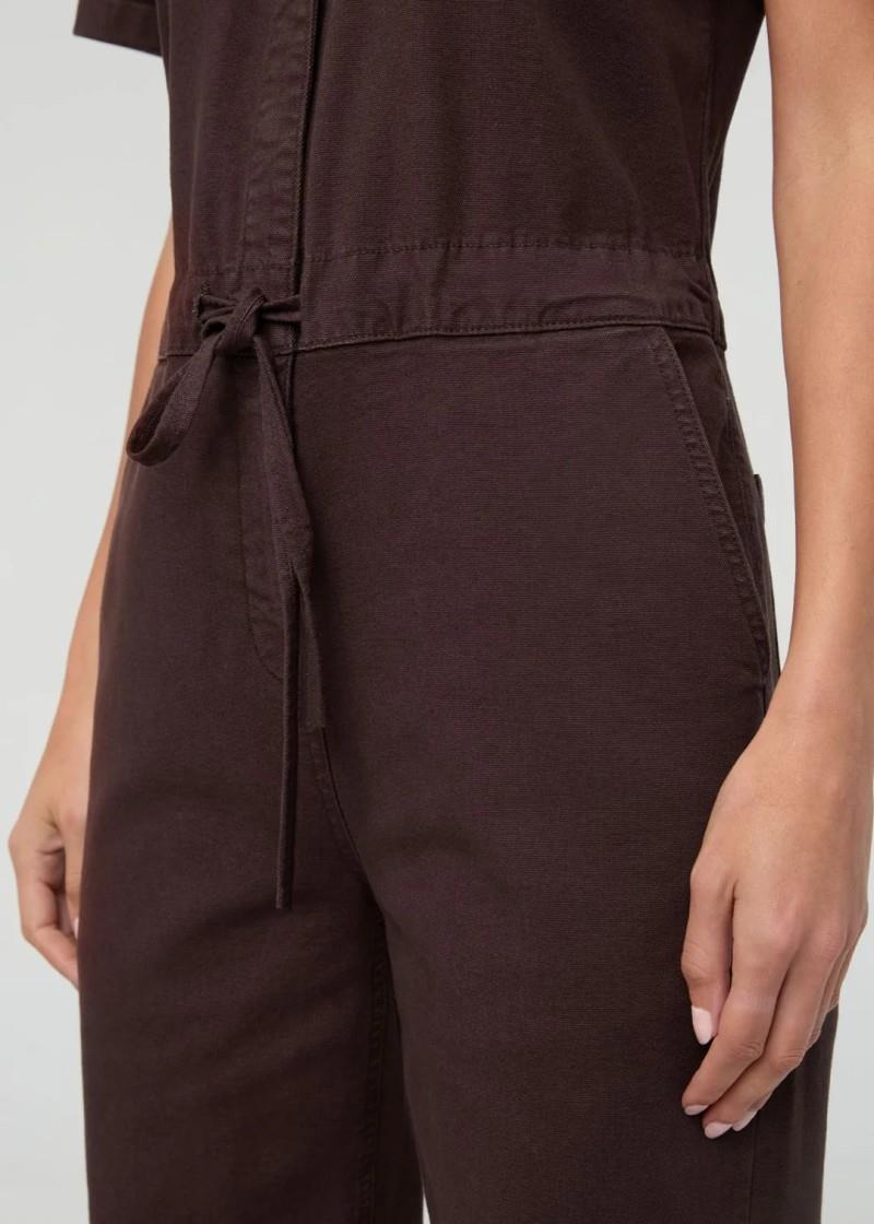 Stretch Canvas Girlfriend Jumpsuit, 30" Inseam - Womens - garment dye espresso 1