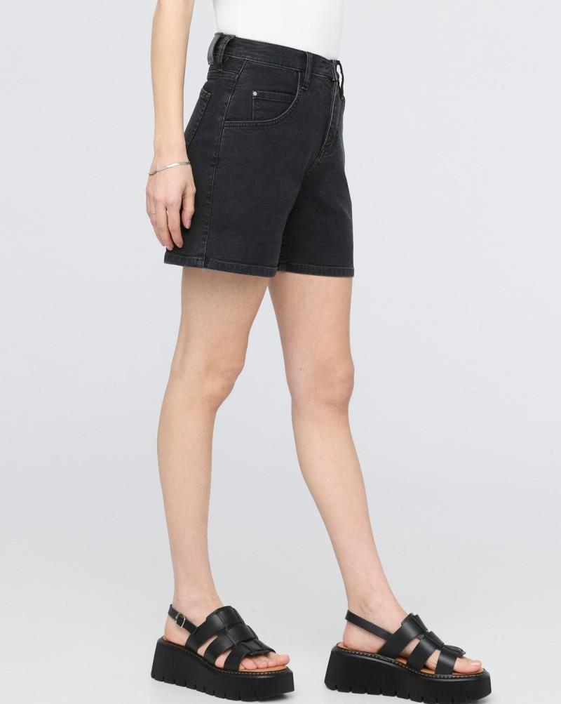 Stretch Canvas High-Rise Relaxed Shorts, 5" Inseam - Womens - black 1