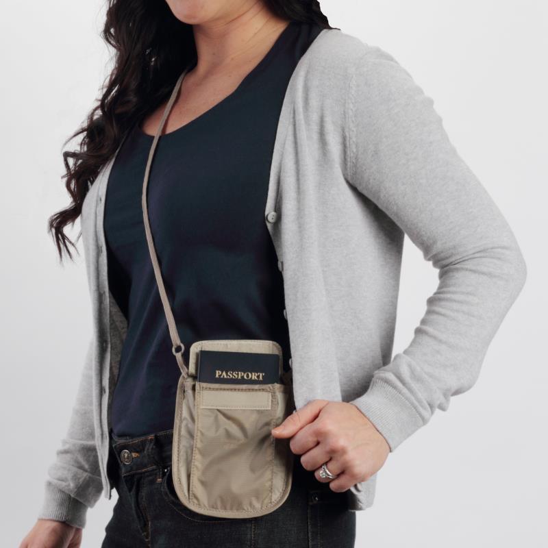 RFID Blocker Neck Wallet - Tan 10