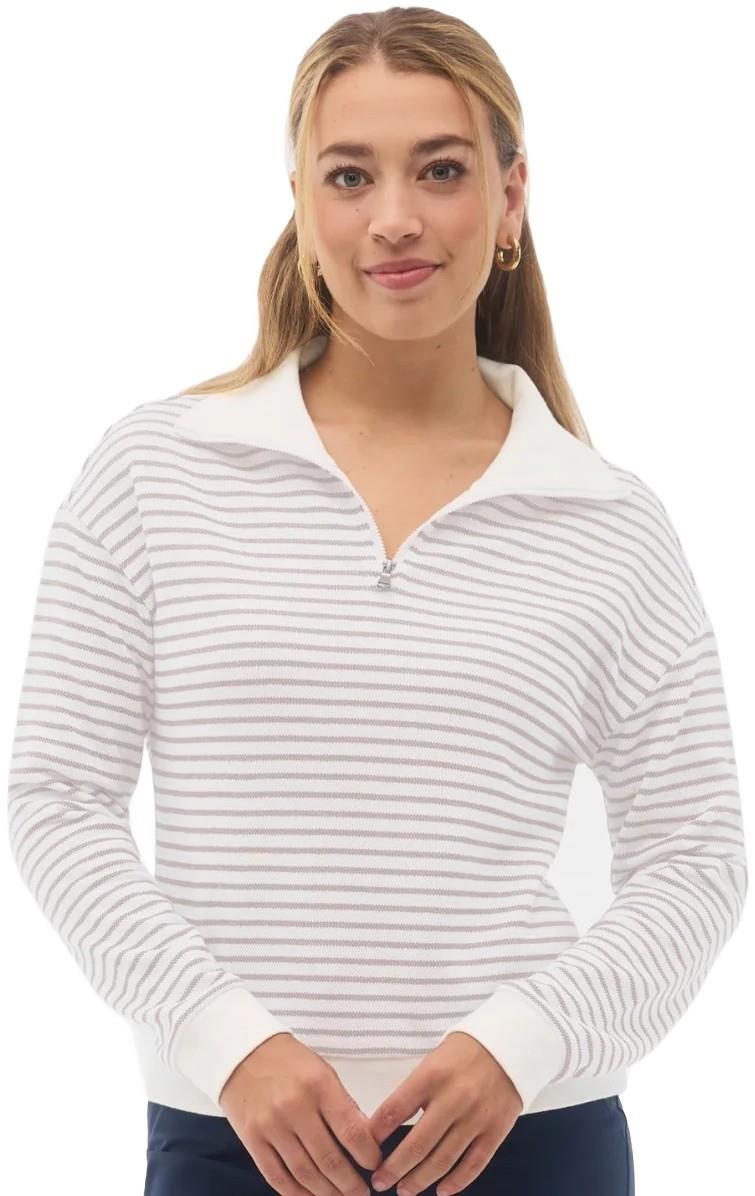 Hampton Mid Zip Sweater - Womens - mocha latte stripe 1