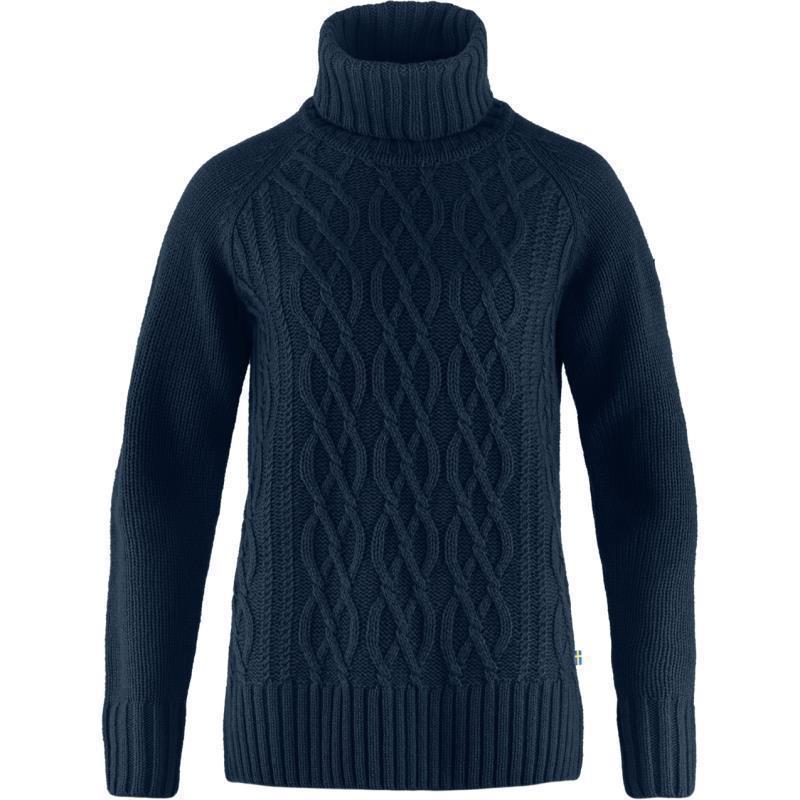 Ovik Cable Knit Roller Neck - Womens - Dark Navy 1