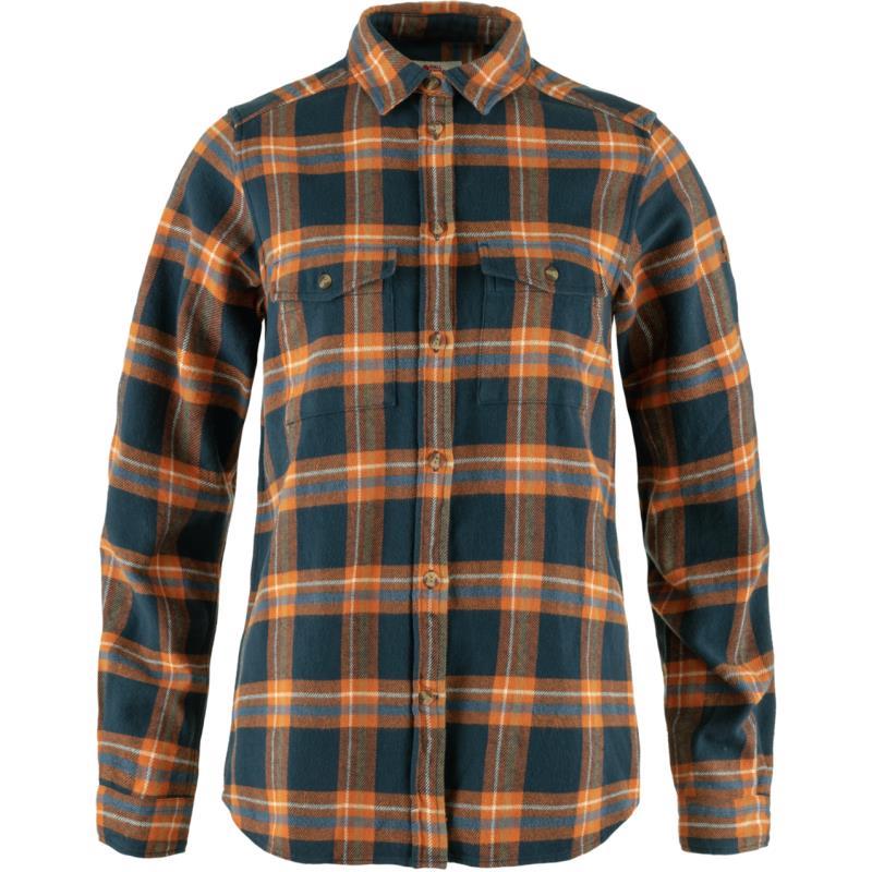 Ovik Heavy Flannel Shirt - Womens - Mountain Blue / Terracotta Brown 1