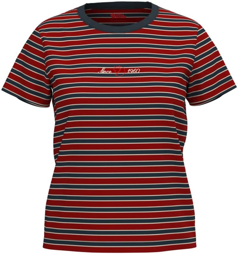 Vardag Striped T-Shirt - Womens - deep red / dark navy 1