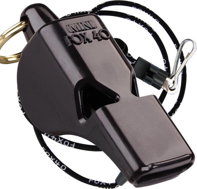 Mini Pealess Whistle with Lanyard - black 1