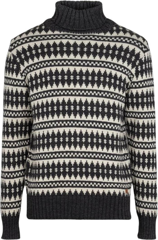 Gorm High Neck Sweater, 100% Merino - Mens - Coal / White 1