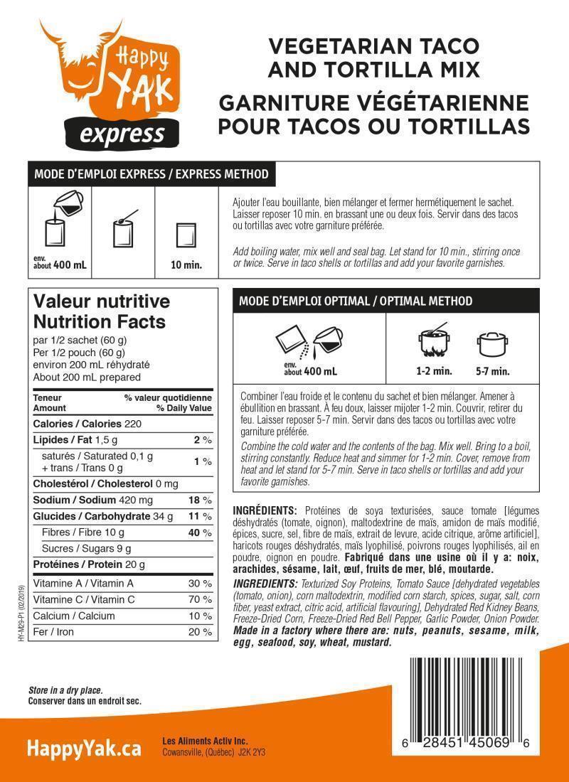 Taco & Tortilla Vegetarian Mix - 1 Portion - Not Applicable 2