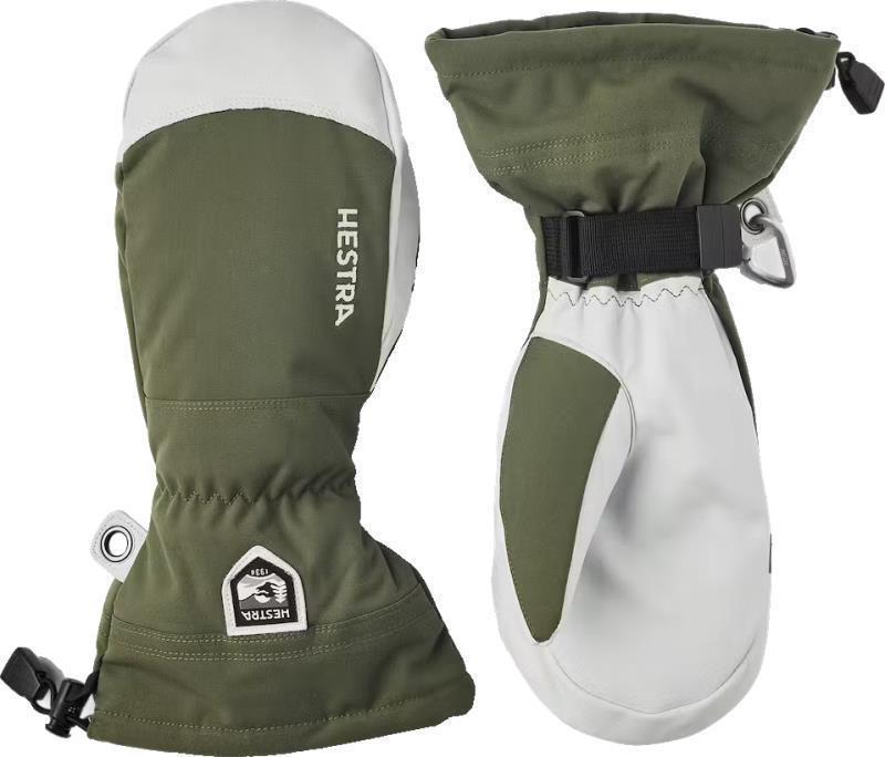 Army Leather Heli Ski Mitts - Olive 1