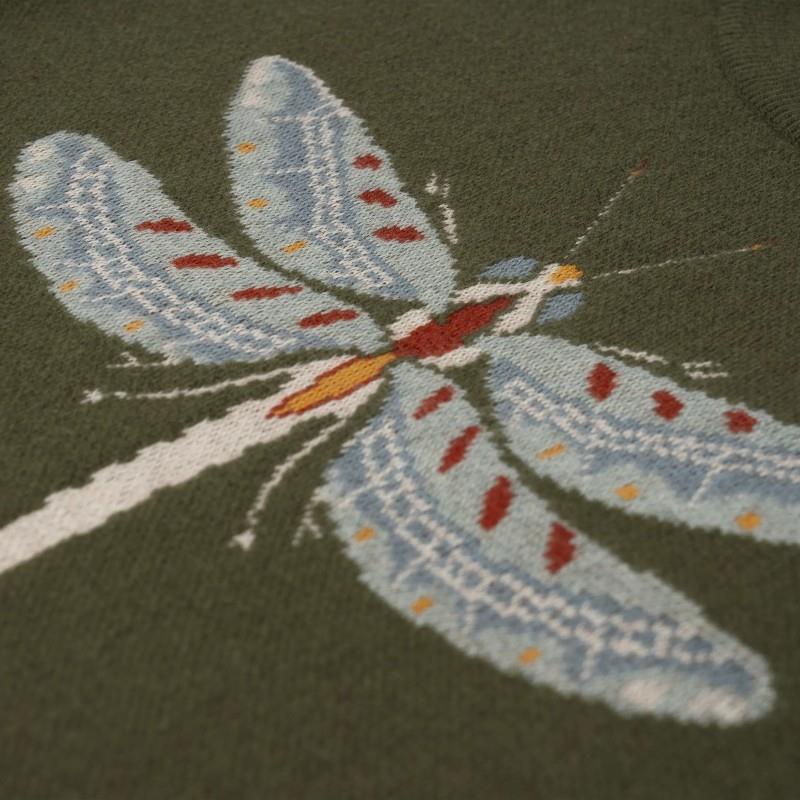 Dragonfly Knit Sweater - Womens - dark green 1