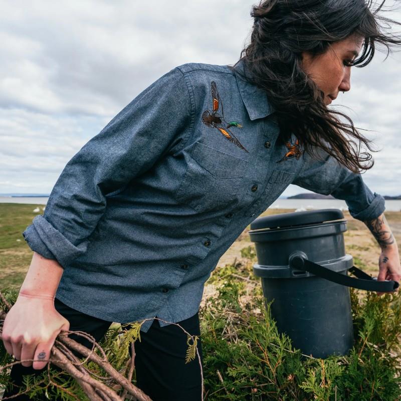 Flying Ducks Chambray Shirt - Womens - blue chambray 1