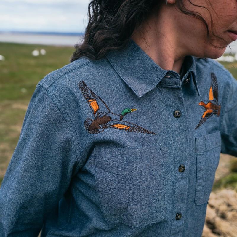 Flying Ducks Chambray Shirt - Womens - blue chambray 1