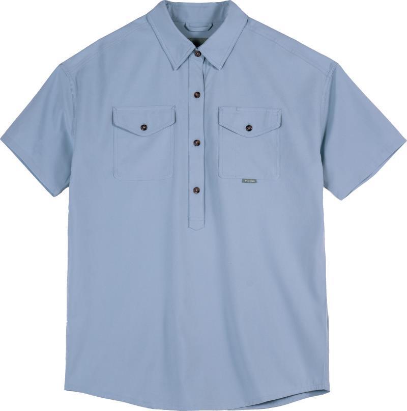 Oversized Half-Plaket Shirt - Womens - blue fog 1