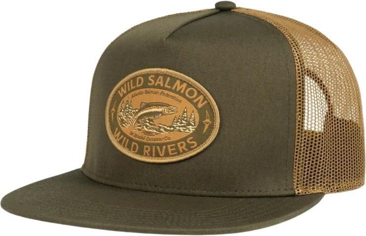 Wild Salmon Wild Rivers Trucker Hat - dark olive / sepia 1