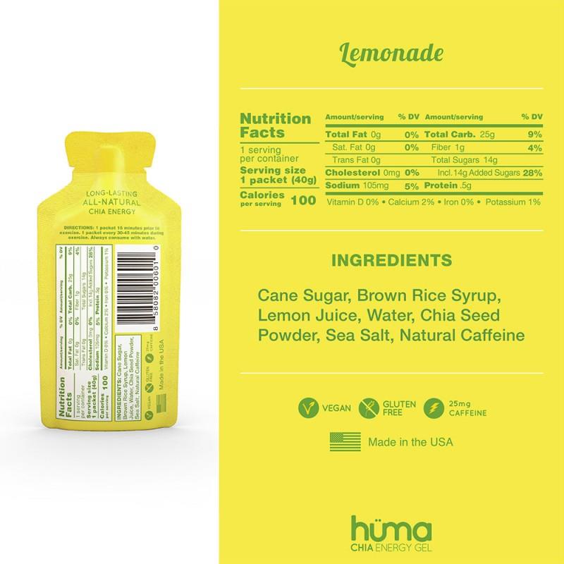 Huma Chia Energy Gel Caffeinated - lemonade 1
