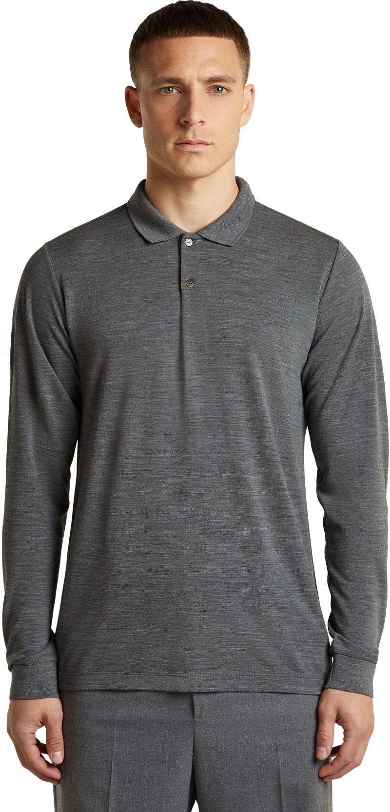 15.5 MerinoFine Pique LS Polo - Mens - gritstone heather 1