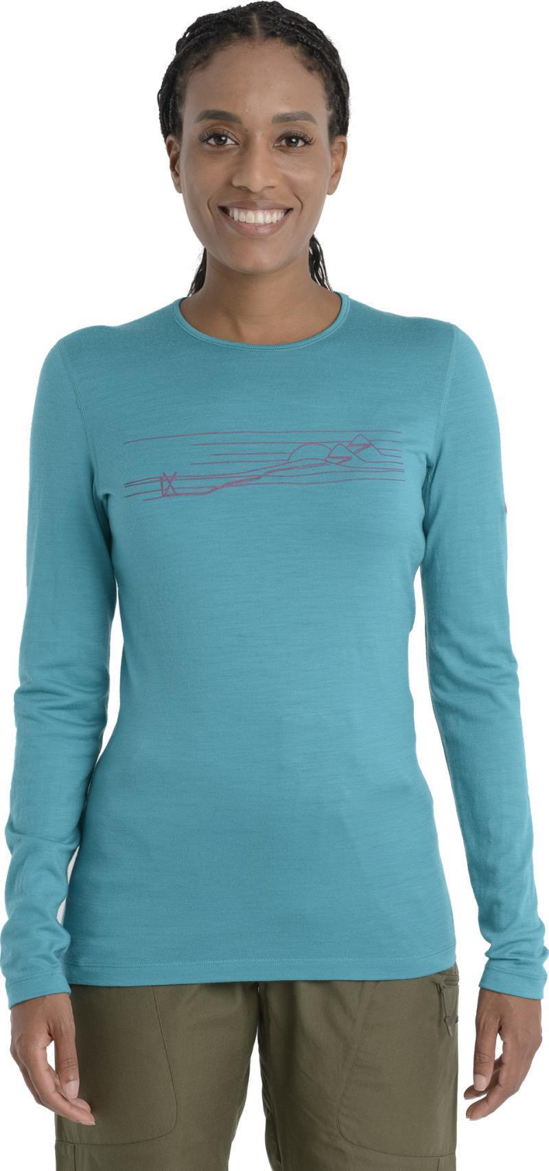 200 Oasis LS Crewe - Ski Stripes - Womens - Flux Green 1