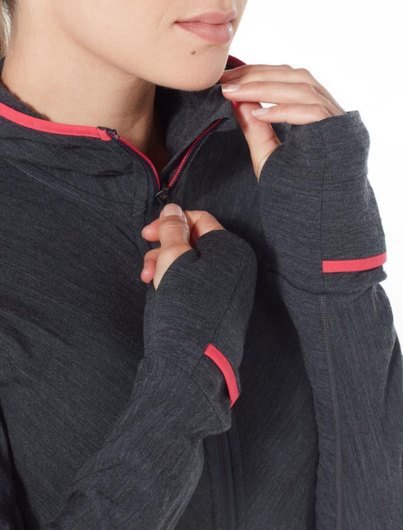 Descender LS Zip Hoodie - Womens - Jet Heather / Prism 5