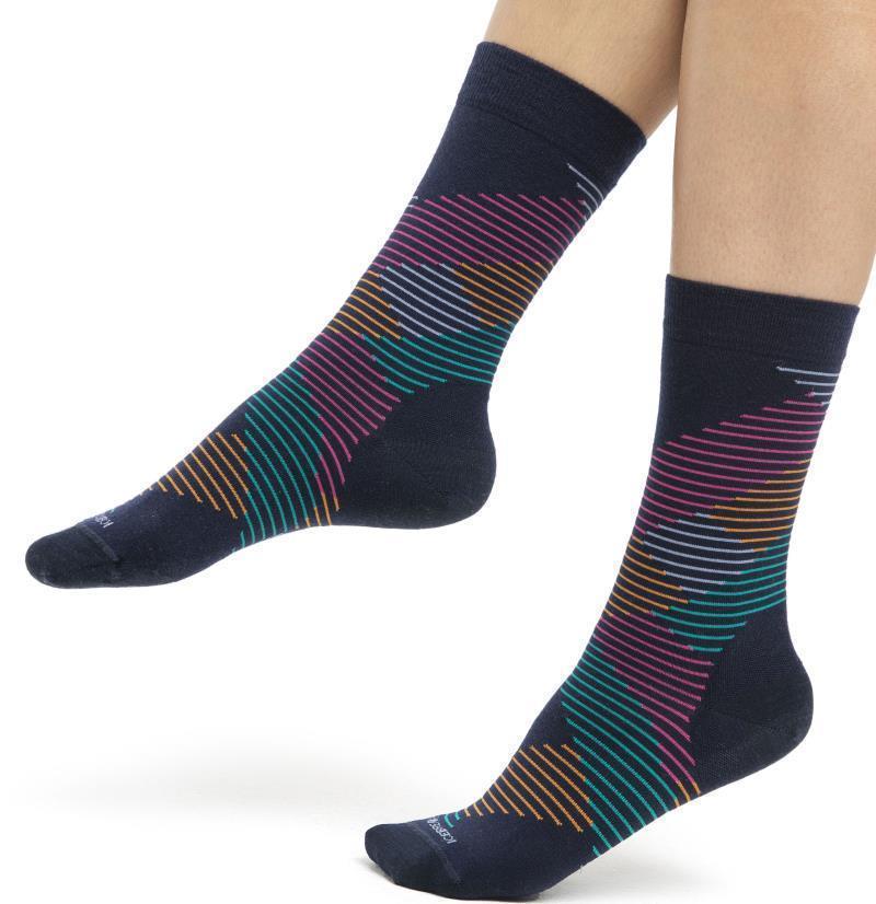 LifeStyle Crew Socks - Fine Gauge - Dashes - Womens - Midnight Navy / Kyanite 1