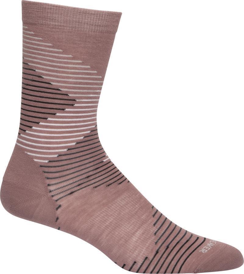 LifeStyle Crew Socks - Fine Gauge - Dashes - Womens - Suede / Black 1