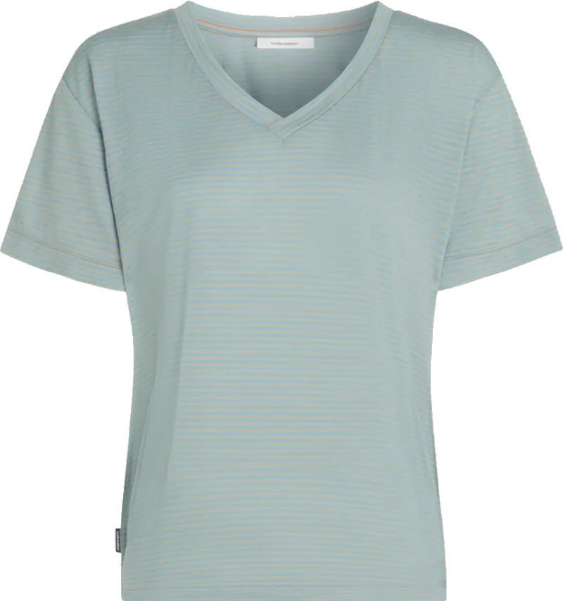 Merino 150 Tech Lite SS Relaxed V-Neck Tee - Womens - flint blue / flagstone- stripe 1
