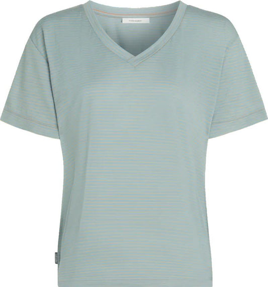 Merino 150 Tech Lite SS Relaxed V-Neck Tee - Womens - flint blue / flagstone- stripe 1