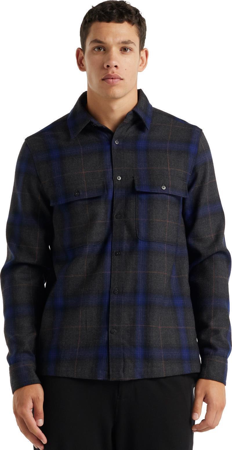 Merino 200 Dawnder LS Flannel Shirt - Plaid - Mens - jet heather / royal navy / mink 1