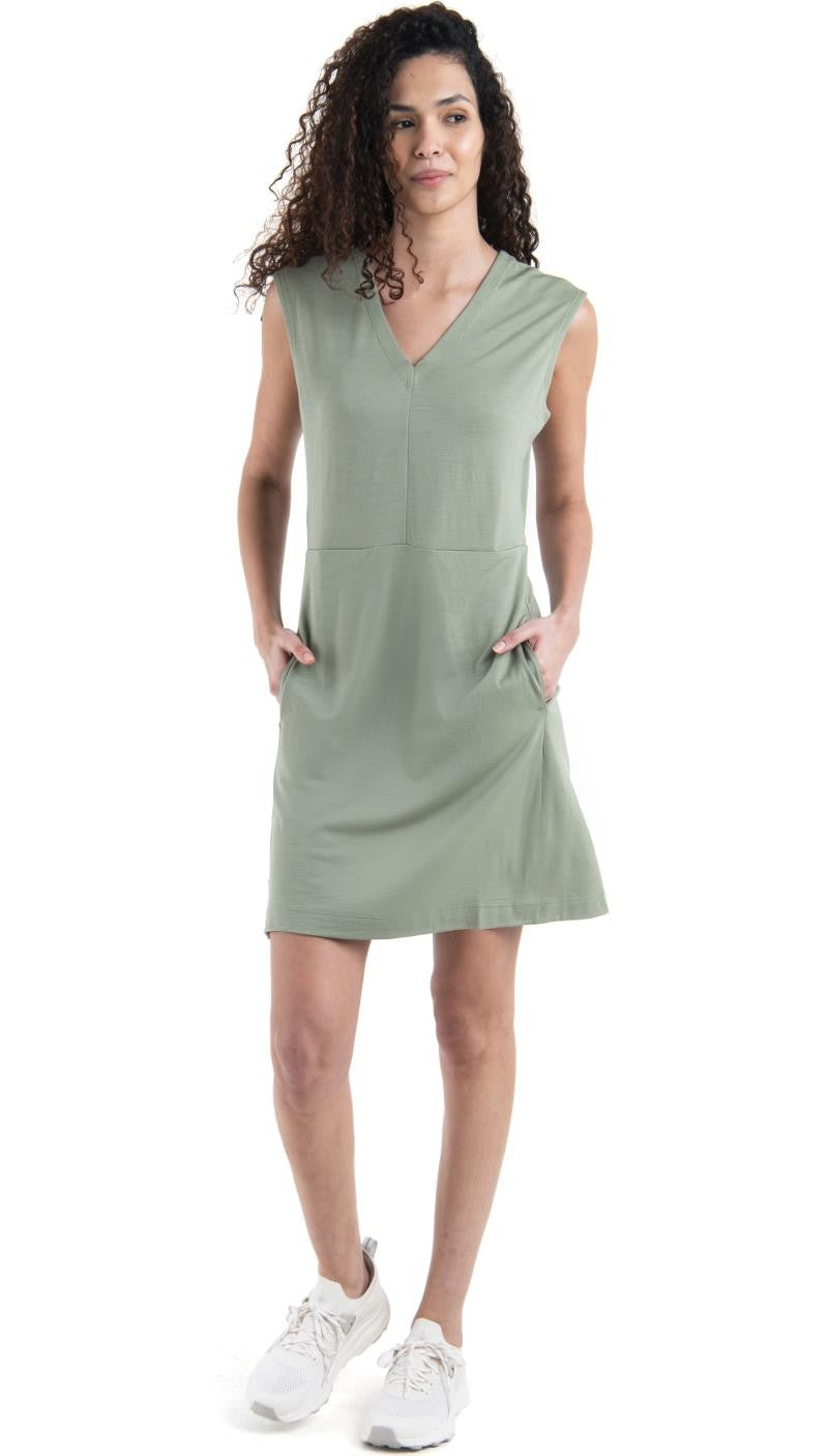 Merino 200 Granary Sleeveless V-Neck Dress - lichen 1