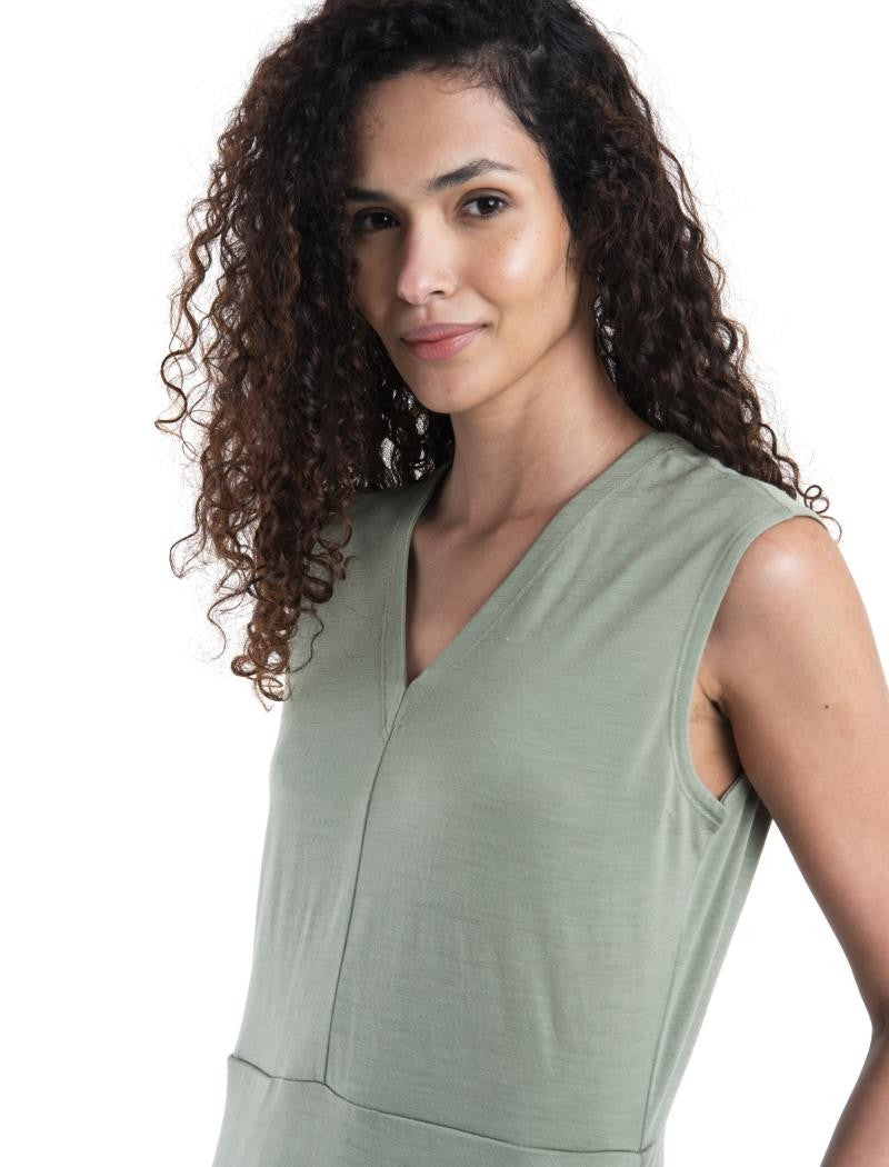 Merino 200 Granary Sleeveless V-Neck Dress - lichen 1