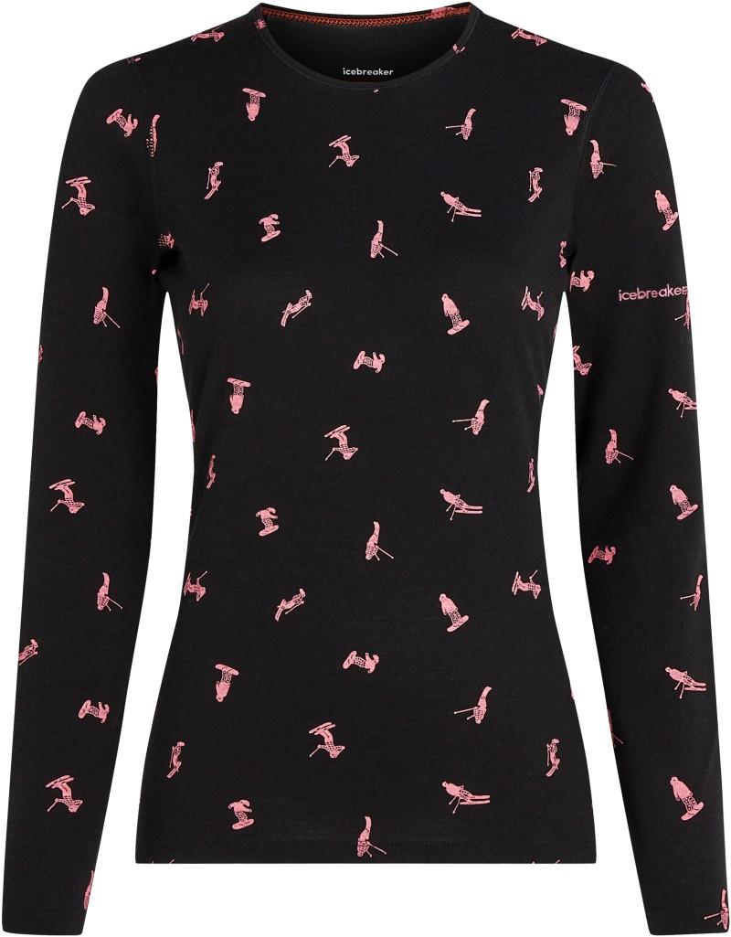 Merino 200 Oasis LS Crewe - Snow Day - Womens - black / acid pink / aop 1