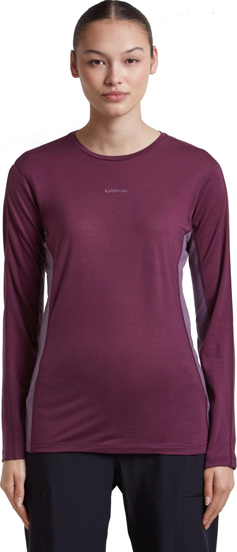 Merino Blend 125 Cool-Lite Sphere LS Tee - Colour Block - Womens - dark berry / grey plum / cb 1