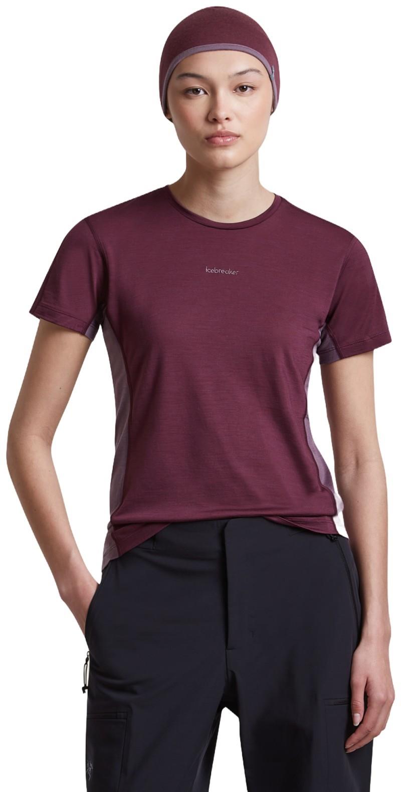 Merino Blend 125 Cool-Lite Sphere SS Tee - Colour Block - Womens - dark berry / grey plum / cb 1