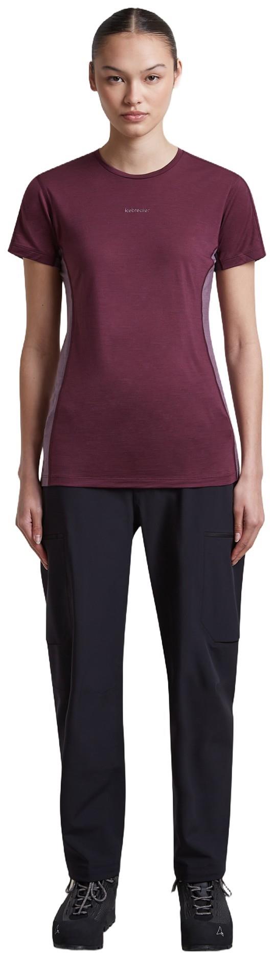 Merino Blend 125 Cool-Lite Sphere SS Tee - Colour Block - Womens - dark berry / grey plum / cb 1