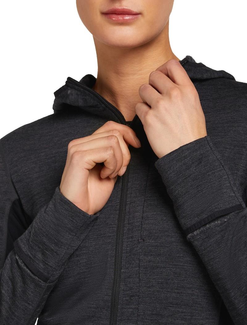Merino Blend 200 RealFleece Descender LS Zip Hoodie - Womens - jet heather / black / cb 1