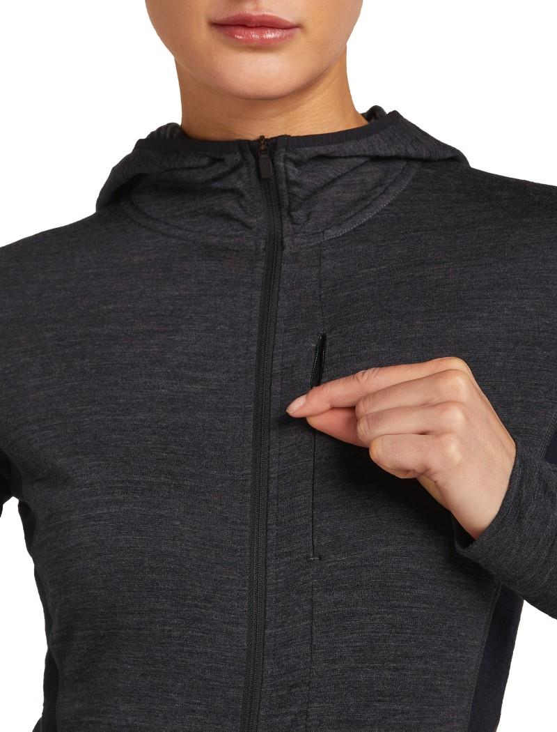 Merino Blend 200 RealFleece Descender LS Zip Hoodie - Womens - jet heather / black / cb 1