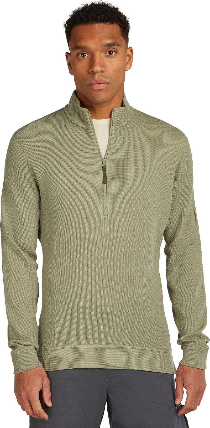Merino Blend 260 Waffle Knit Wander LS Half Zip - Mens - lichen 1
