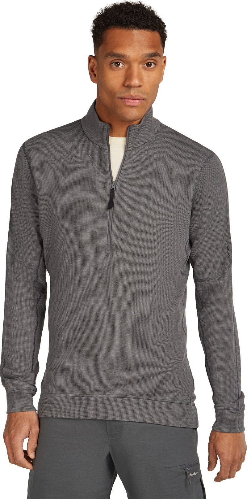 Merino Blend 260 Waffle Knit Wander LS Half Zip - Mens - obsidian 1