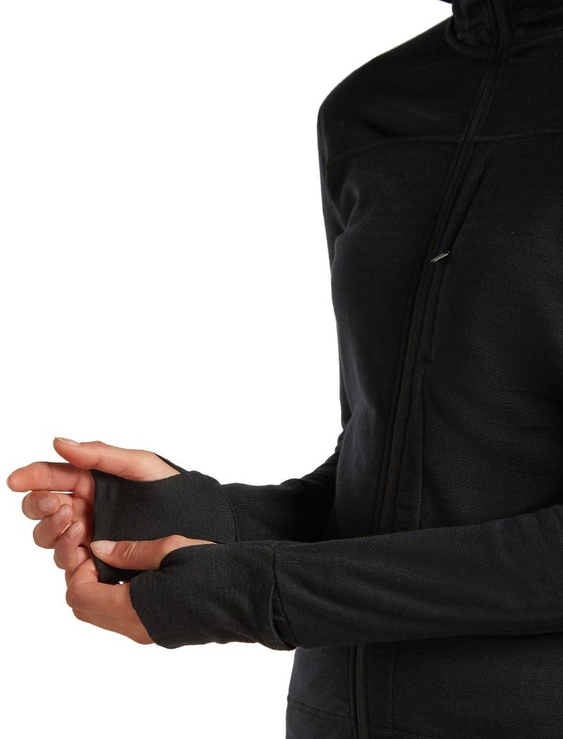 Merino Blend 300 RealFleece Descender LS Zip Hoodie - Womens - black 1