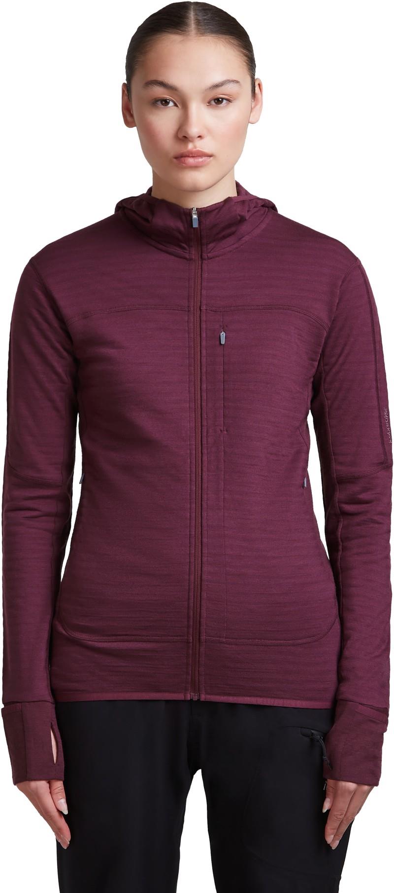 Merino Blend 300 RealFleece Descender LS Zip Hoodie - Womens - dark berry 1