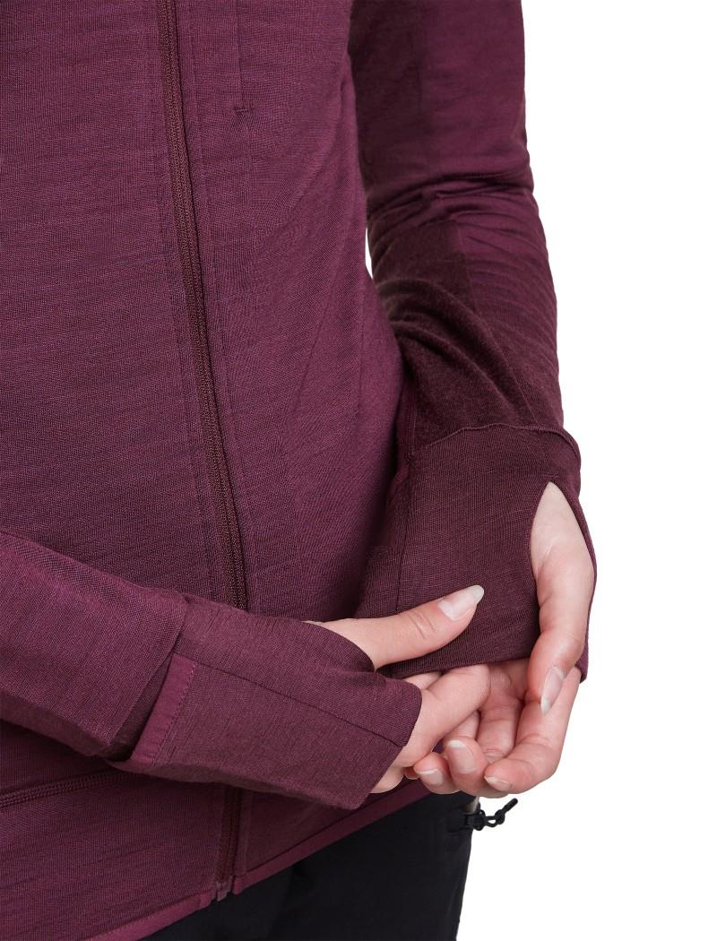 Merino Blend 300 RealFleece Descender LS Zip Hoodie - Womens - dark berry 1