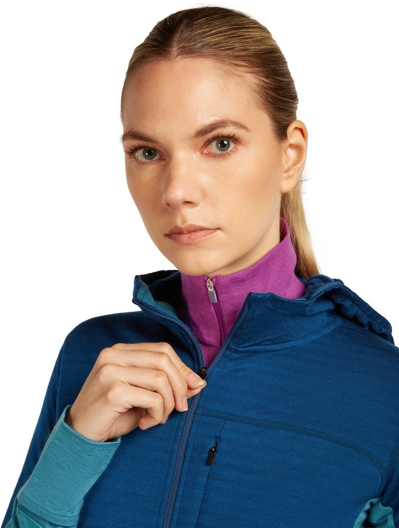 Merino Blend 300 RealFleece Descender LS Zip Hoodie - Womens - topaz / atlantis / cb 1