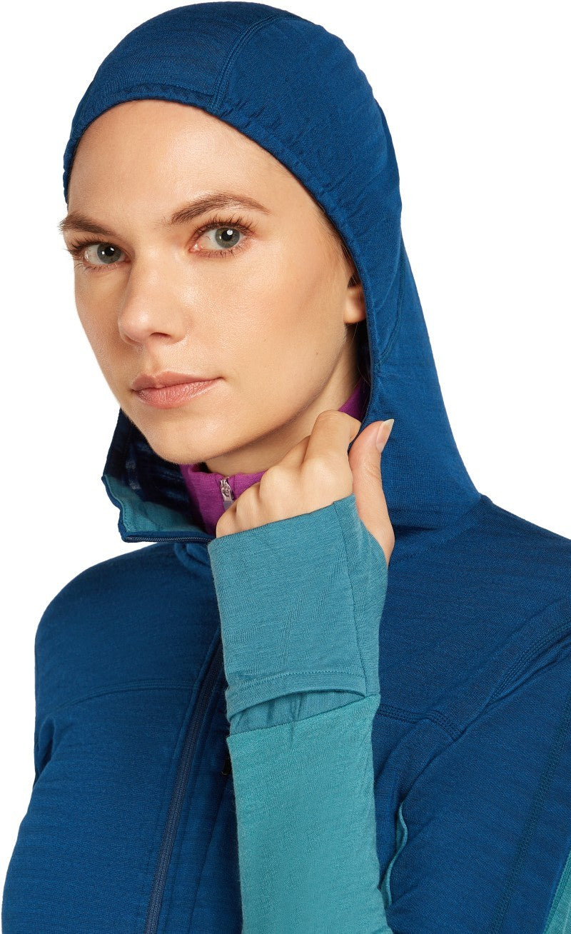 Merino Blend 300 RealFleece Descender LS Zip Hoodie - Womens - topaz / atlantis / cb 1