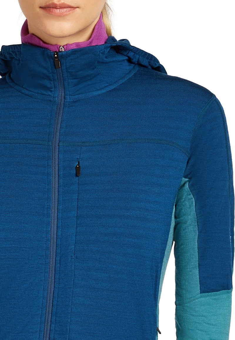 Merino Blend 300 RealFleece Descender LS Zip Hoodie - Womens - topaz / atlantis / cb 1