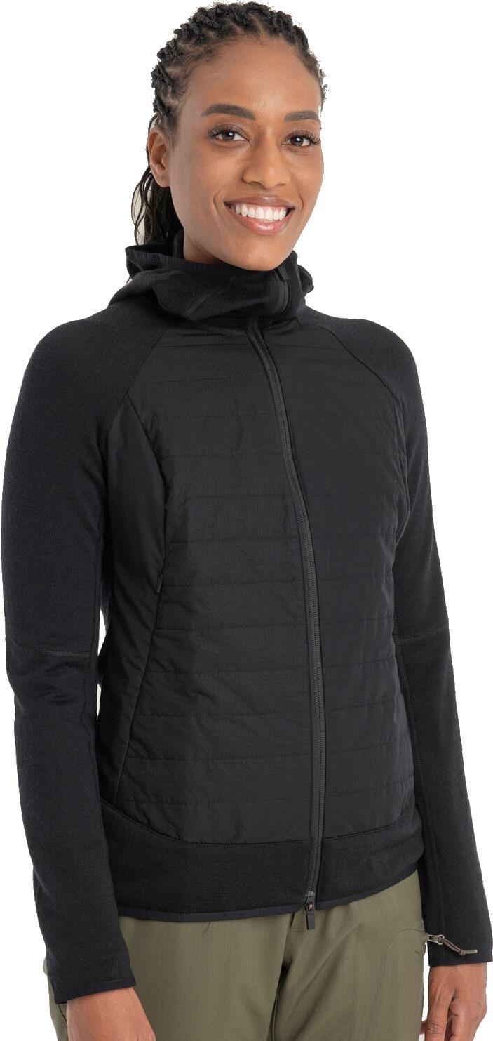 Merino Blend Quantum Hybrid LS Zip Hoodie - Womens - black 1
