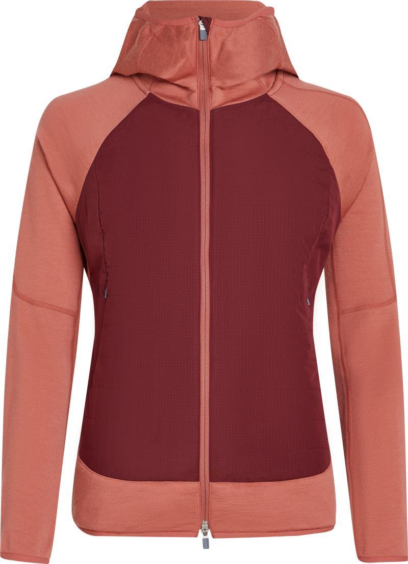 Merino Blend Quantum Hybrid LS Zip Hoodie - Womens - cedar wood / port / cb 1